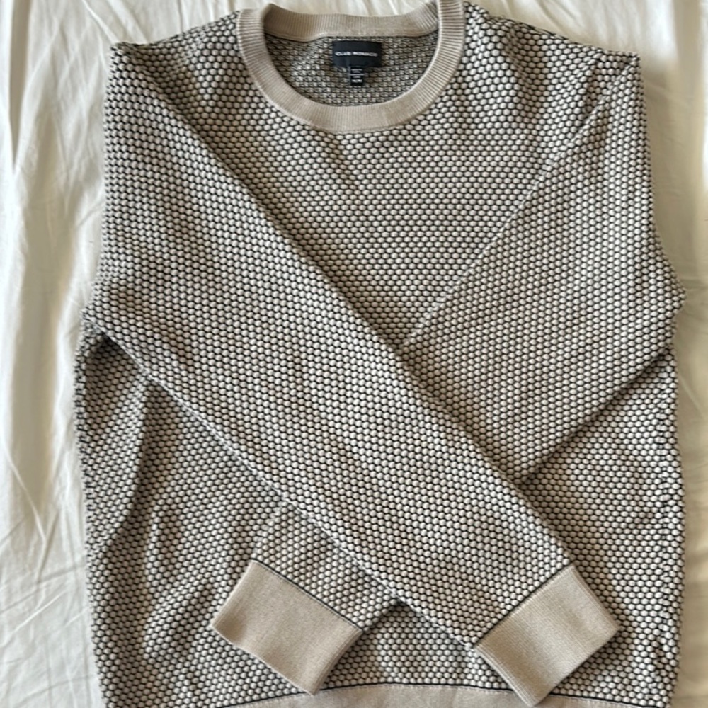 Club Monaco Tan Crewneck Sweater with Textured Knit
